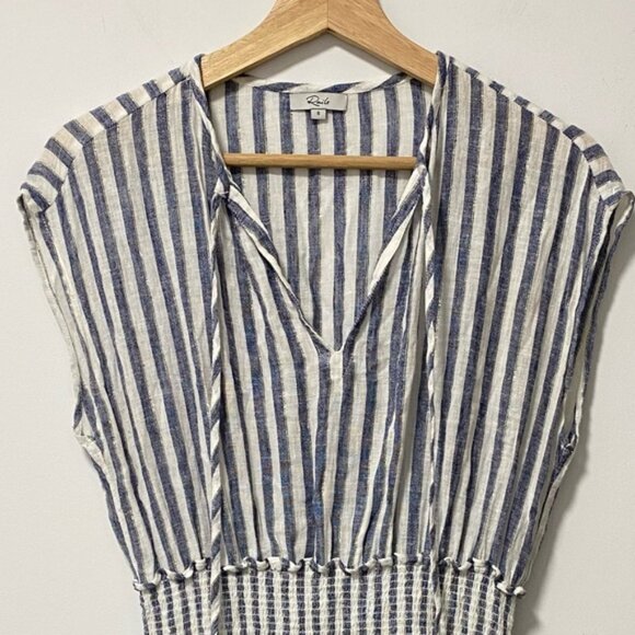 Rails Ashlyn Rio Stripe Top White with Blue Lines Size S — Linen Blend - Picture 4 of 9